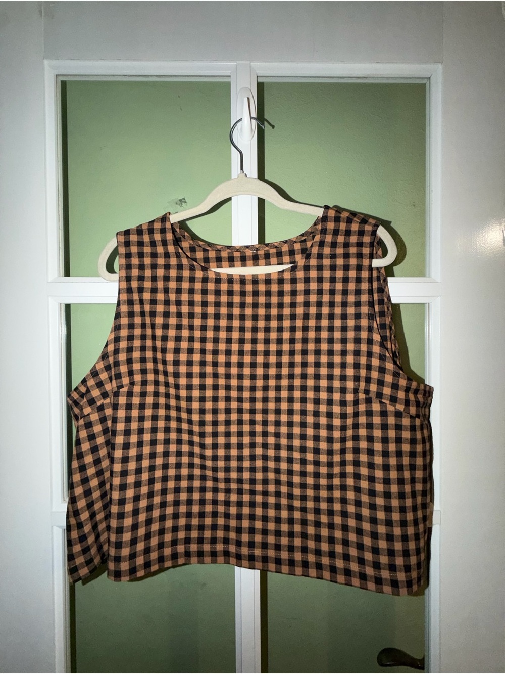 Gingham Sleeveless Crop Tank Top and Bottoms in Brown and Black